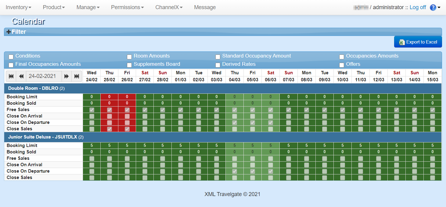 Inventory Calendar and Availability