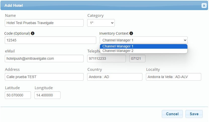 Inventory SetUp filled form